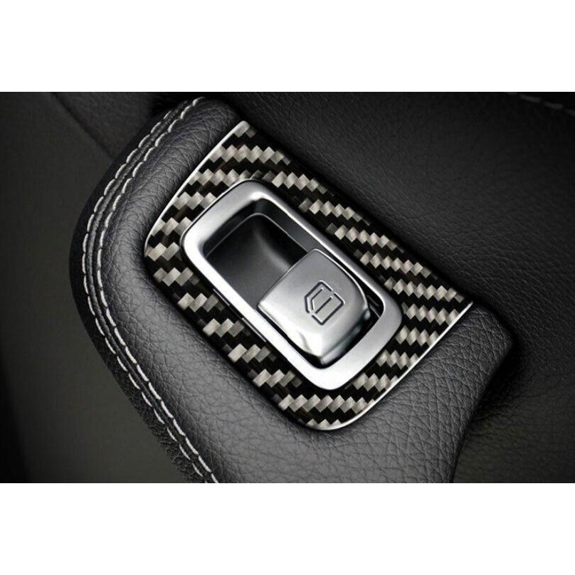 Real Carbon Fiber Window Lock Lift Panel Trim Frame For Benz C-Class 2015-