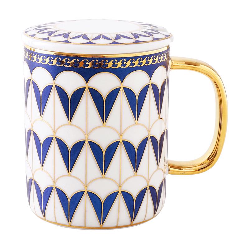 British Style Matching Ceramic Mug Set with Lids - High-End Coffee and Water Cups