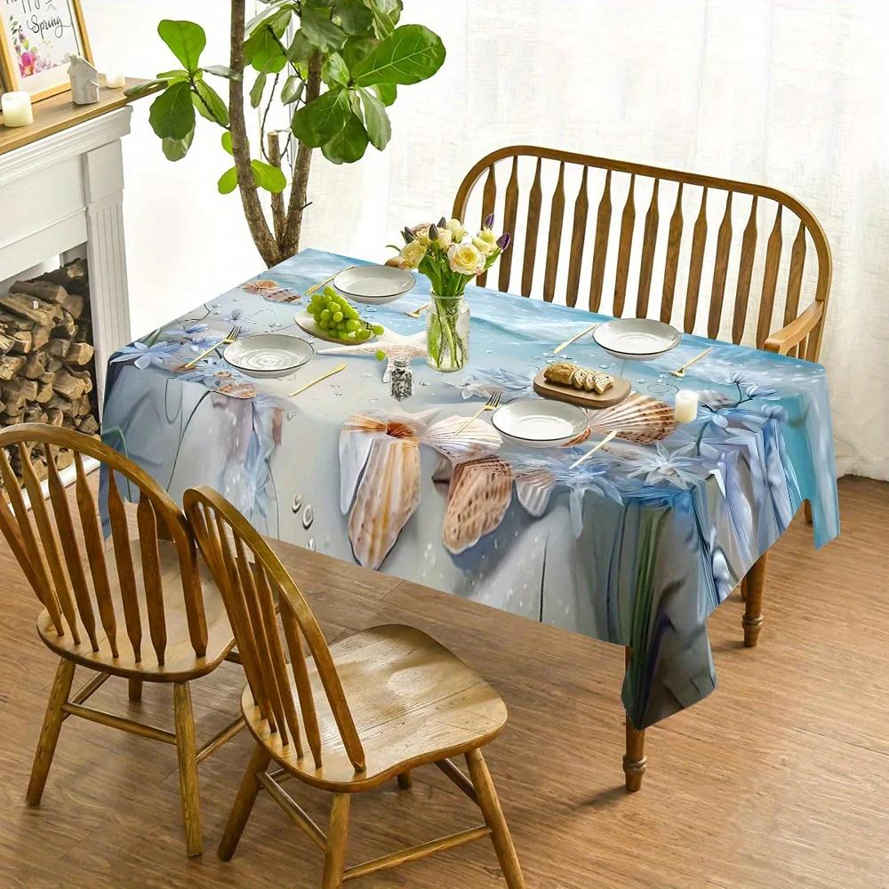 Summer Ocean Beach Rectangle Tablecloth Wedding Party Decor Seashells Starfish Palm Tree Table Cloths Kitchen Dining Table Decor