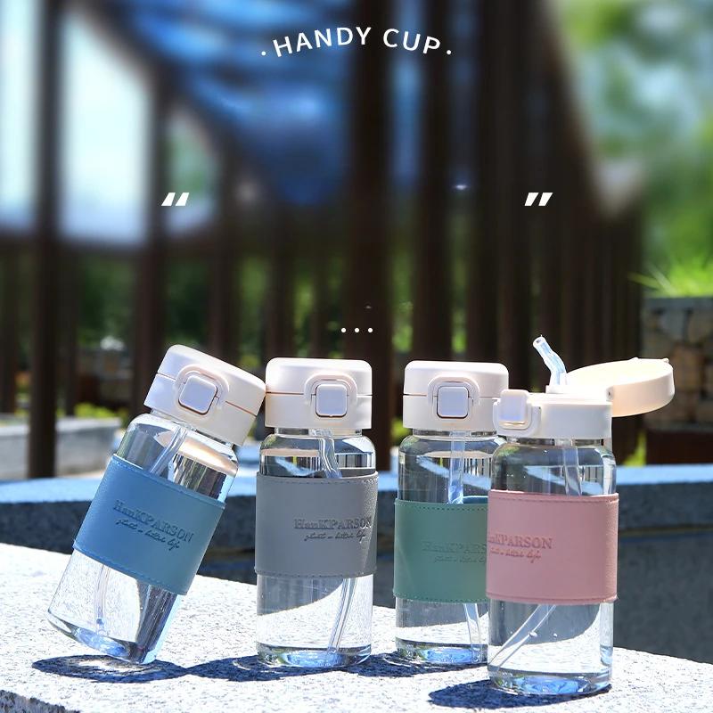 1Pc Creative Water Bottle with Straw Lightweight Adorable Plastic Drinking Bottle Leak-proof Drinkware for Drinking Milk Coffee Tea