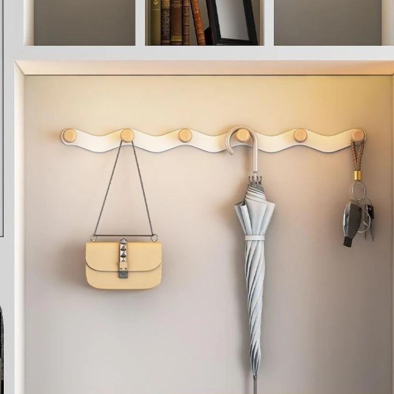 Creative Wave Iron Hook Row Hook Wooden Coat Rack Hooks Punching Towel Hanger Nordic White Wall Hooks For Coats Nordic Wooden