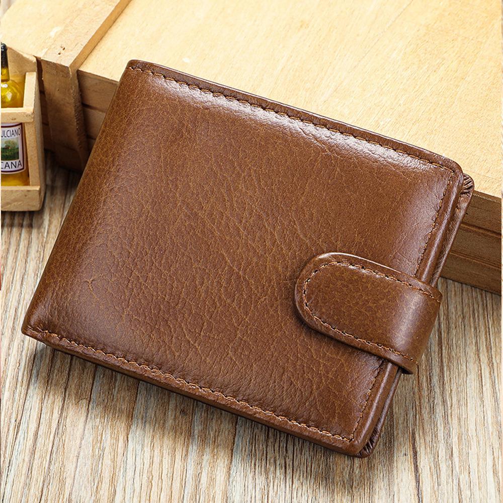 Men's Full-Grain Cowhide Leather Bifold Wallet with Coin Pocket - Slim & Durable