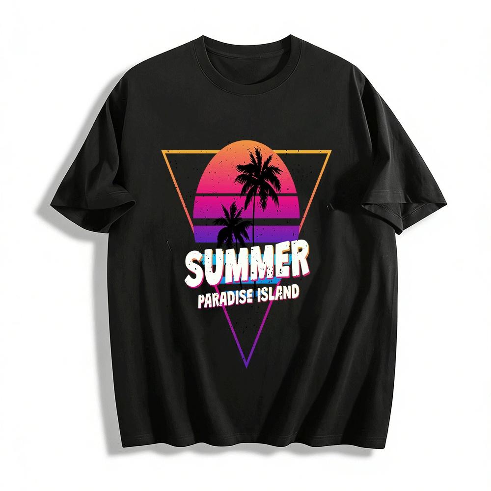 Retro Sunset Coconut Tree Summer Paradise Island Vacation T-Shirt Pure cotton T-shirt XXS