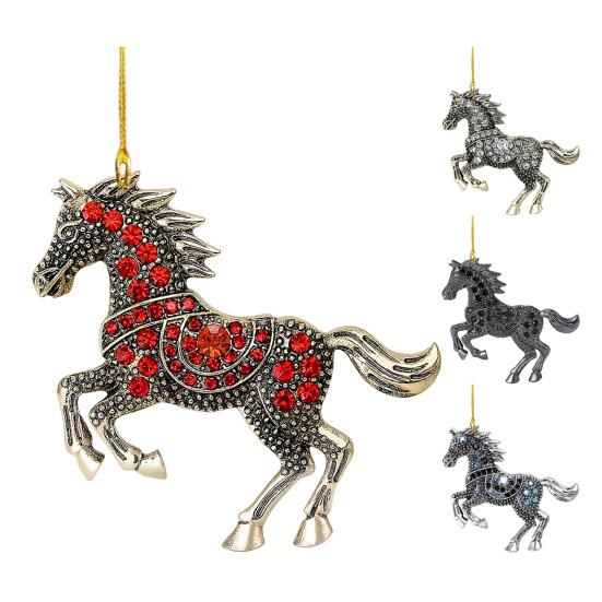 Horse Christmas Ornaments Sparkly Rhinestone Horse Car Rear View Mirror Charm 2D Flat Acrylic Auto Hanging Pendant Horse Lover Gifts for Women Men