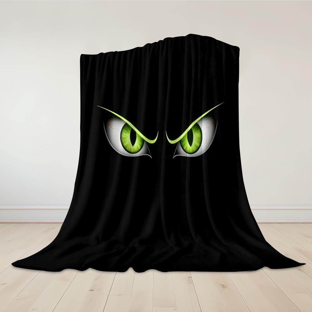 Neon Cat Eyes Flannel Blanket Warm Soft Halloween Christmas Couch Warm Cozy Decorative Decor Gift for All Season
