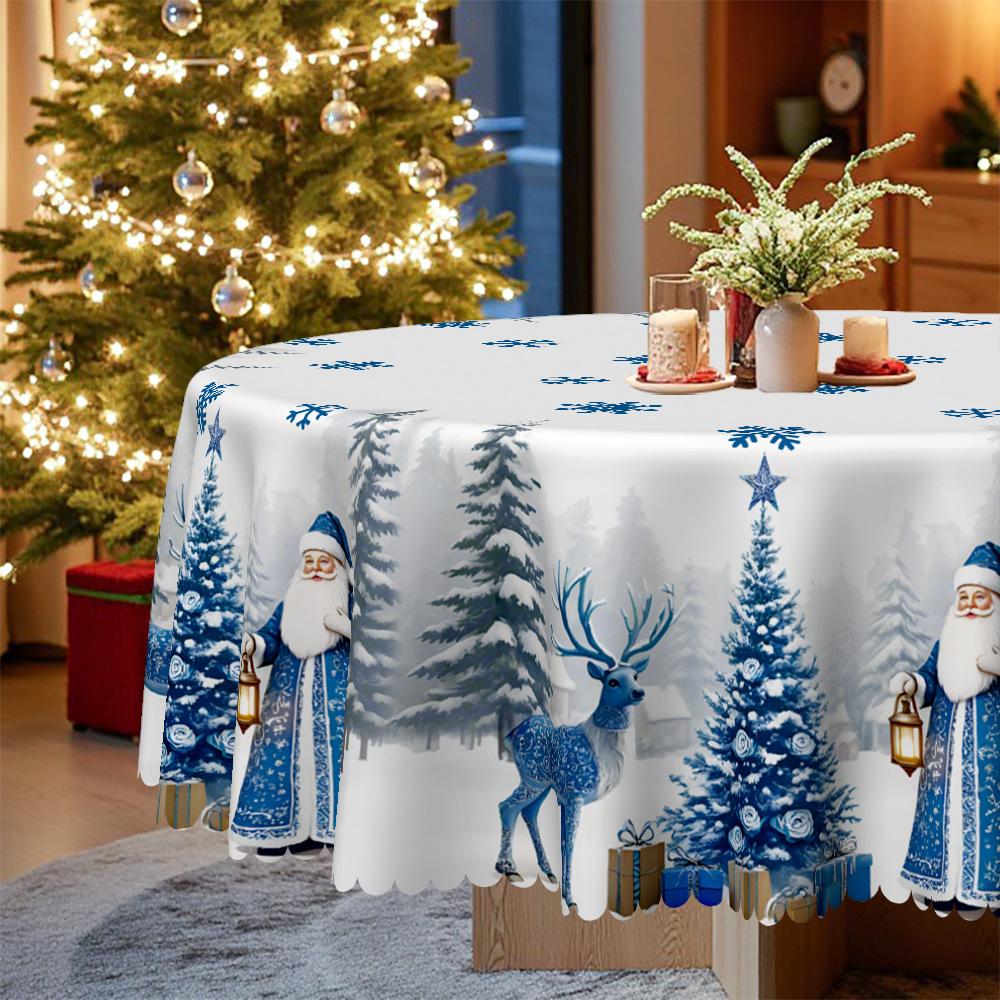 Christmas Themed Round Table Cloth, Santa Reindeer Long Tablecloth, Home Decoration Table Cloth