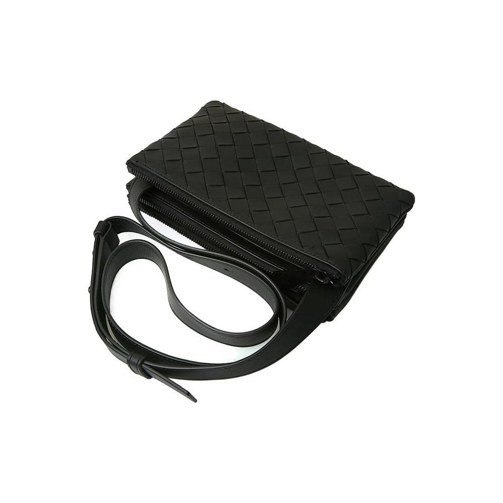Bottega Veneta Street Style Solid Color Woven Zipper Mini Messenger Bag Men bags Black 609692VCPQ18984