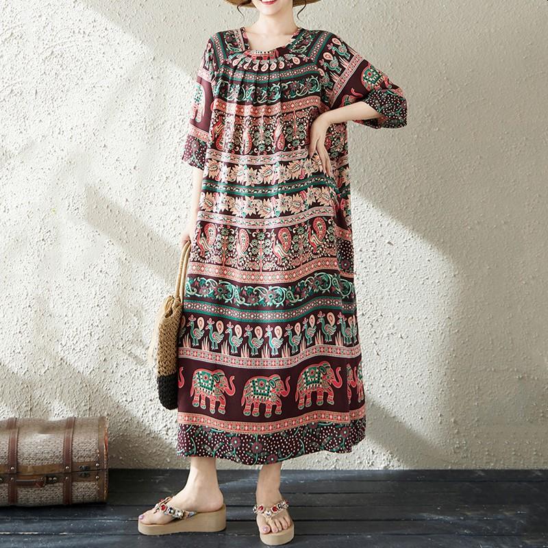 Maneca scurta marime mare bumbac vintage floral nou in rochii pentru femei rochie lejera lunga de vara