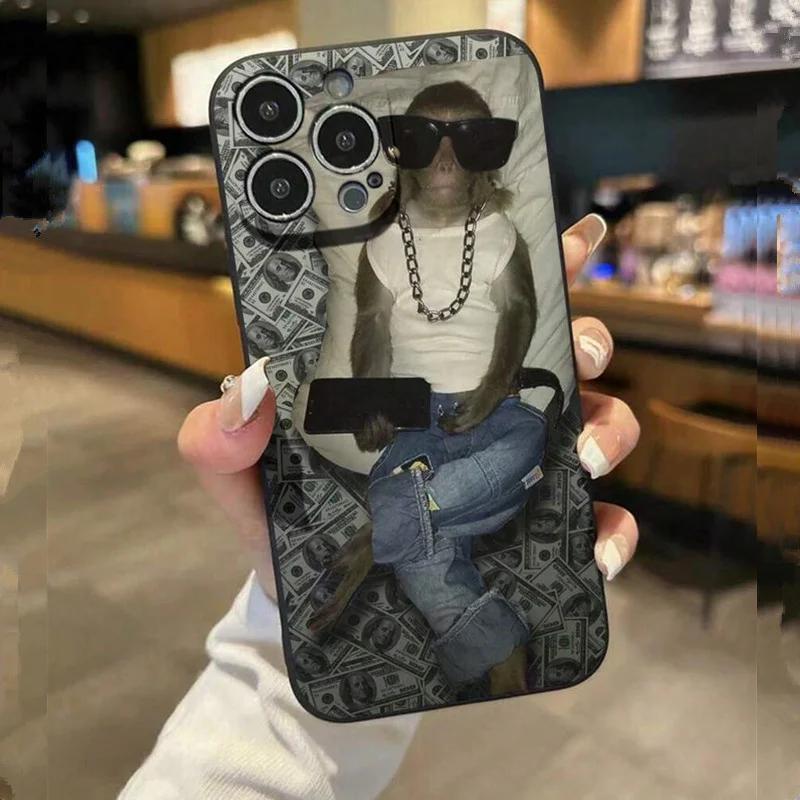 

Чохол для телефону для IPhone 11 12 13 14 15 16 Pro Max XS X XR 7 8 Plus SE 2020 2022 Сонячні окуляри Мавпа Гроші Друкований Силіконовий Чохол For iPhone 14
