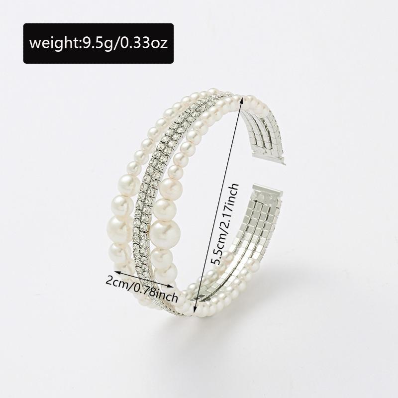 Pearl stacked bracelet set bridal wedding light luxury high sense multi-layer adjustable elastic bracelet