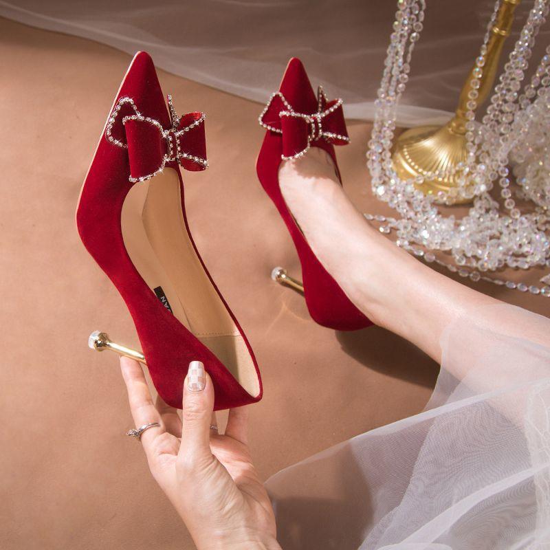 Xiuhe wedding dress two wear red high heels women's wedding French wedding shoes stiletto bride shoes summer 2025 new