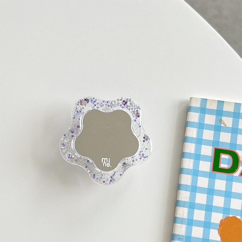 Rhinestone Magnetic Phone -grip Holder Adhesive Flower Glitter Mirror High-end Telescopic Ring phone holder ins style&1pc
