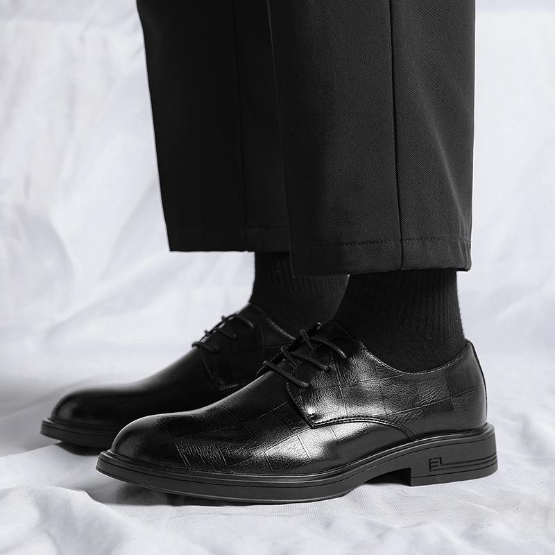 3283 Leather Shoes Men's Wedding Groom Shoes Spring New Models First-layer Cowhide Lace-up Low-heeled Shopping Mall Dress Shoes