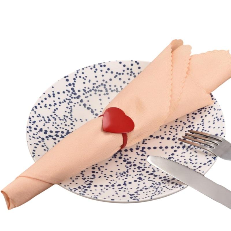 4Pcs Valentine'S Day Love Napkin Circle Dining Table Heart Shaped Tissue Buckle Wine Bouquet Ring Party Decoration Ornament