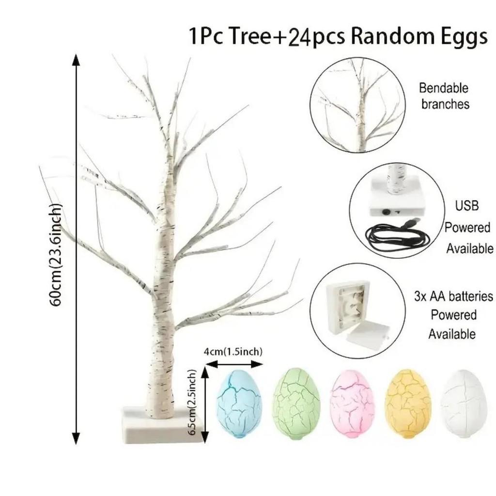 LED Easter Egg and Christmas Birch Tree Lights for Home and Party Decorations