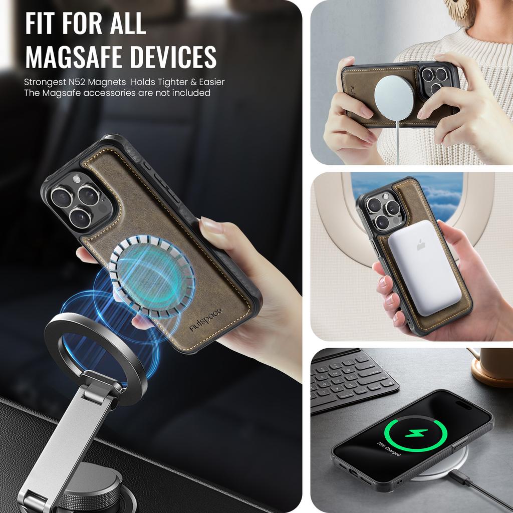 For iPhone 14 Pro Case AUTSPACE A13 Vintage Leather Back Cover with Magnetic Detachable Card Bag