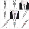 Mens American Bolo Tie Vintage Western Metal Wolf Head Stone Cowboy Necklace