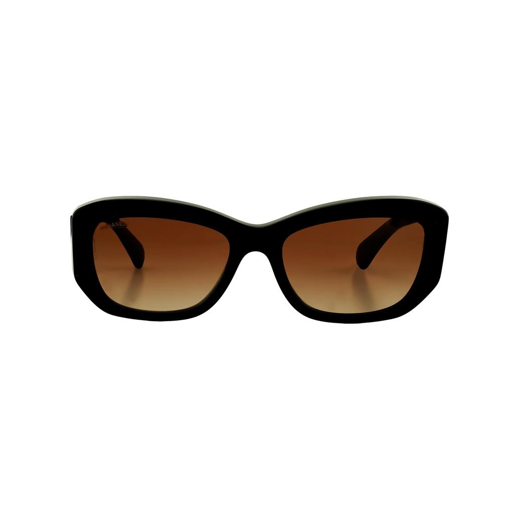 [In verschiedenen Größen erhältlich] CHANEL  seitlich bedruckte  unregelmäßig geformte Sonnenbrille für Damen  schwarz