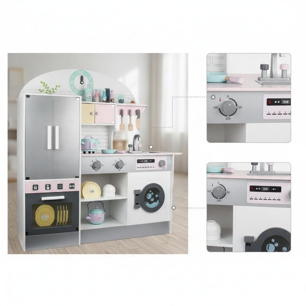 Wooden Play Kitchen Large with Refrigerator No-Cost for Bedroom