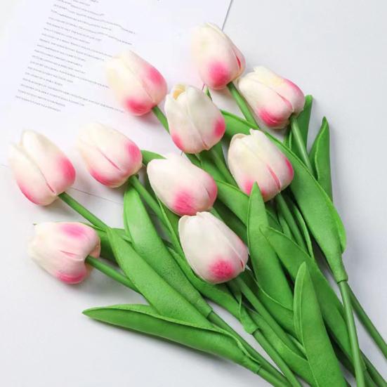 10 Pcs Artificial Tulip Flowers Faux PU Tulip Bouquet with Long Stem Real Touch Flower Arrangement for Wedding Table Centerpiece Mother's Day Spring