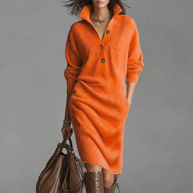 Women's Long Loose Knee Length Sweater Dress Sweater Dress Loose Long Knitted Knee Length Solid Color Dress