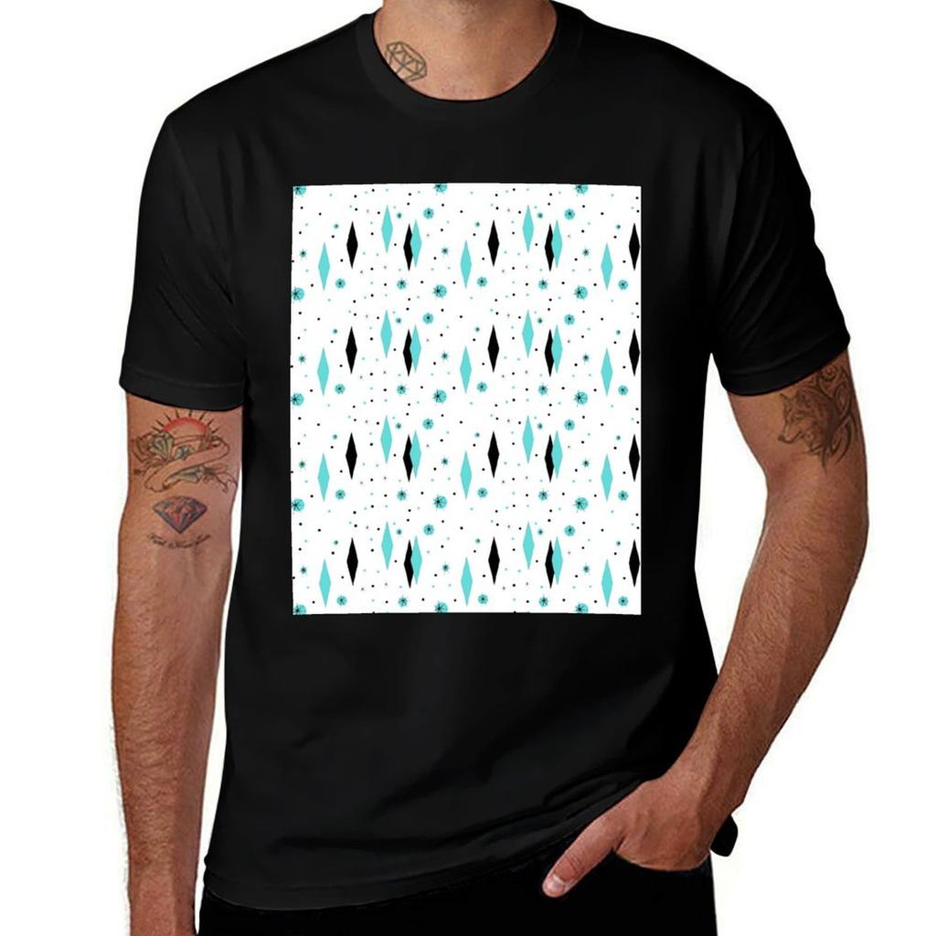 Retro Turquoise Diamonds Starbursts Tshirt Soft Cotton Print Tshirt