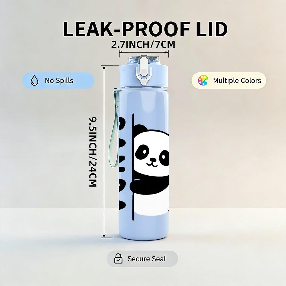 1PC Hugging Couple Panda Pattern 750ml Color Plastic Sports Water Bottle Leakproof Flip Straw Lid Suitable for Sports Office Home Use