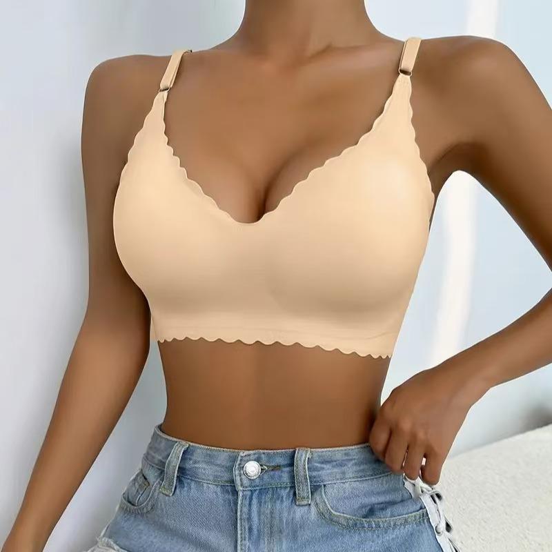 Damski Bezszwowy Biustonosz z Jedwabiu Lodowego z Falowanymi Brzegami - Ultracienki, Bezfiszbinowy Design dla Komfortu i Sportu