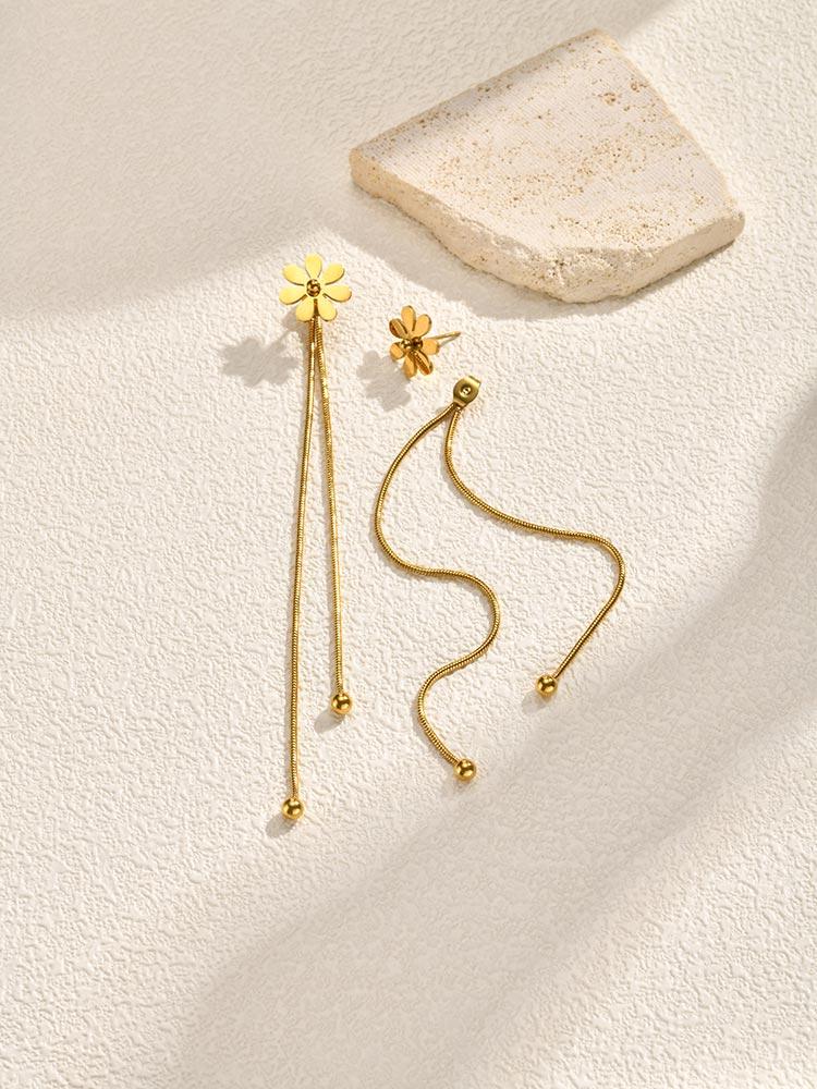 Stainless Steel Daisy Tassel Earrings for Women Gold Color Rolo Chain Drop Earrings Trendy Charm Party Jewelry Gift