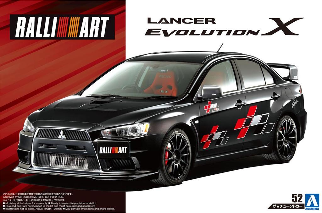 Aoshima Bunka Kyozai Maßstab The Tuned Car Serie 52 Mitsubishi Ralliart CZ4A Lancer Evolution 10 2007 Plastikmodell 1/24 Nr.