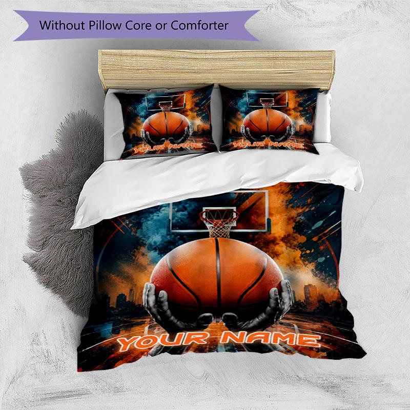 3PC Custom Name "Fire Basketball Dreams" Bedding Set Printed Bedding Set Duvet Cover Closure Includes 1 Duvet Cover & 2 Pillowcases for All Seasons Be