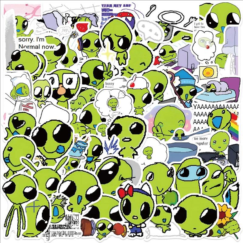 

10/52Pcs Green Alien Stickers Diy For Scrapbook Phone Guitar Laptop Suitcase Water Bottle Waterproof Decals Sticker Kids Toys