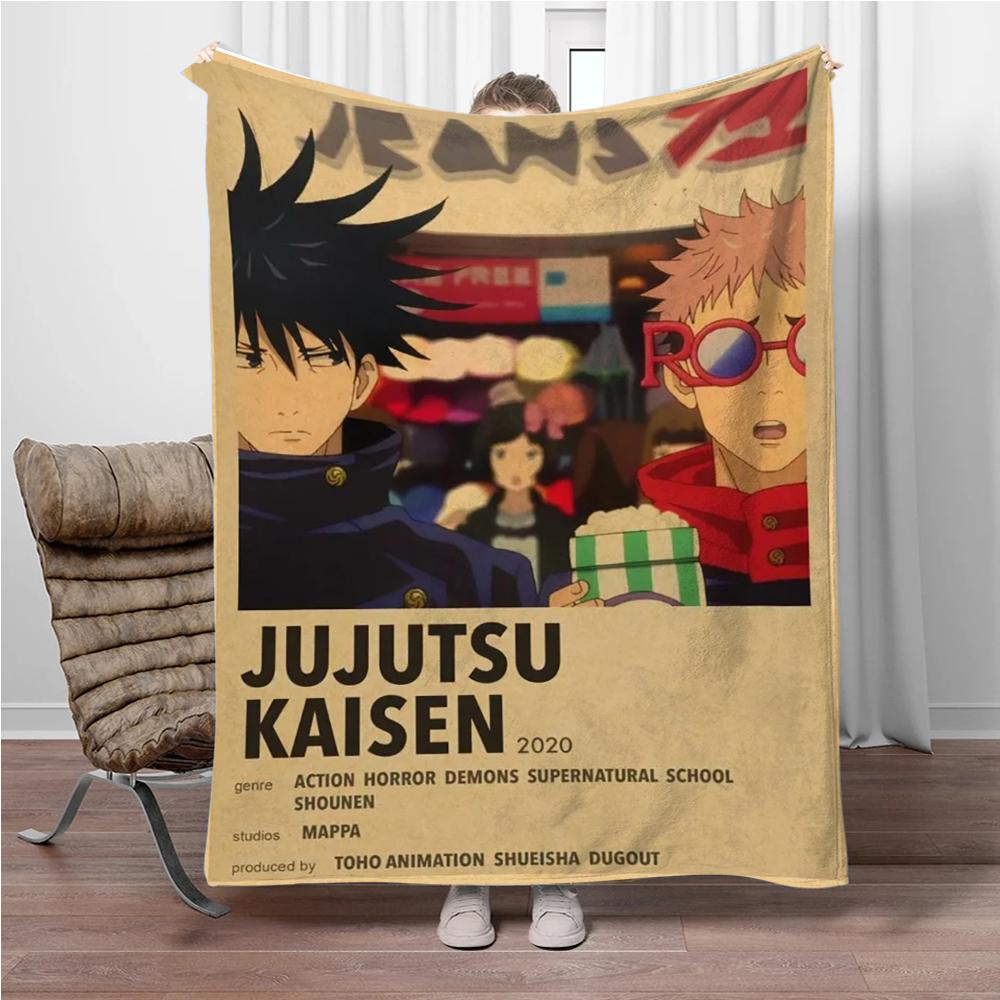 Vintage Anime J-Jujutsu-Kaisen Flannel Blankets Keep Warm Throw Blanket Comfortable Blanket for Picnic Beds Sofa Home Bedroom