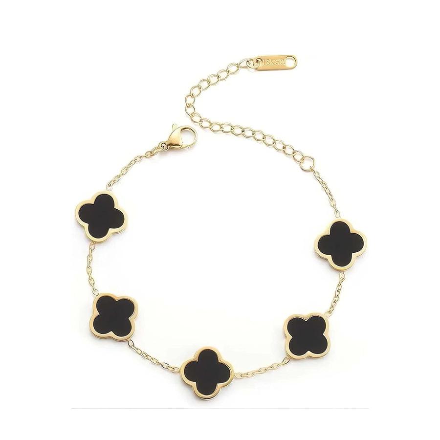 18K Gold Plated Four-Leaf Clover Bracelet with Mother-of-Pearl, Titanium Steel Jewelry Piece, Double-Sided Smooth Surface