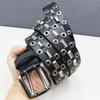 Gothic Double Eyelet Rivet Leather Belt - Top Layer Cowhide, Heavy Industry American Style, Y2K