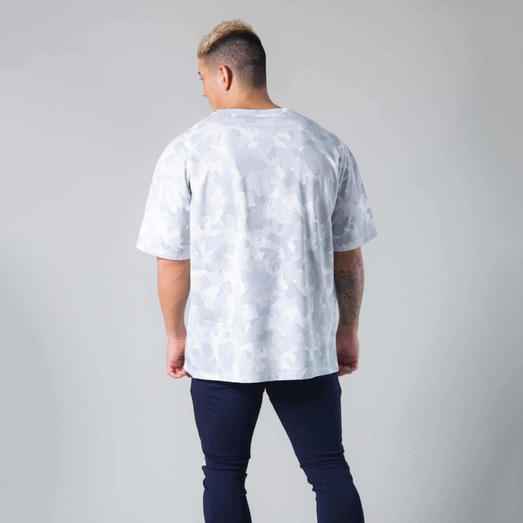 Musgneer Men's Gym T-Shirt, Stretch Short Sleeve, Fitness, Training, Muscle Training, Sports, Stylish, Oversized, Camouflage White, Size M