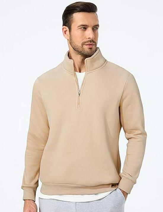 Men's Quarter-Zip Stand Collar Sweatshirt - Casual Long Sleeve Winter Top