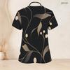 Women Plus Size Nurse Scrub Top V Neck Short Sleeve Geometric Star Print With Front Pockets