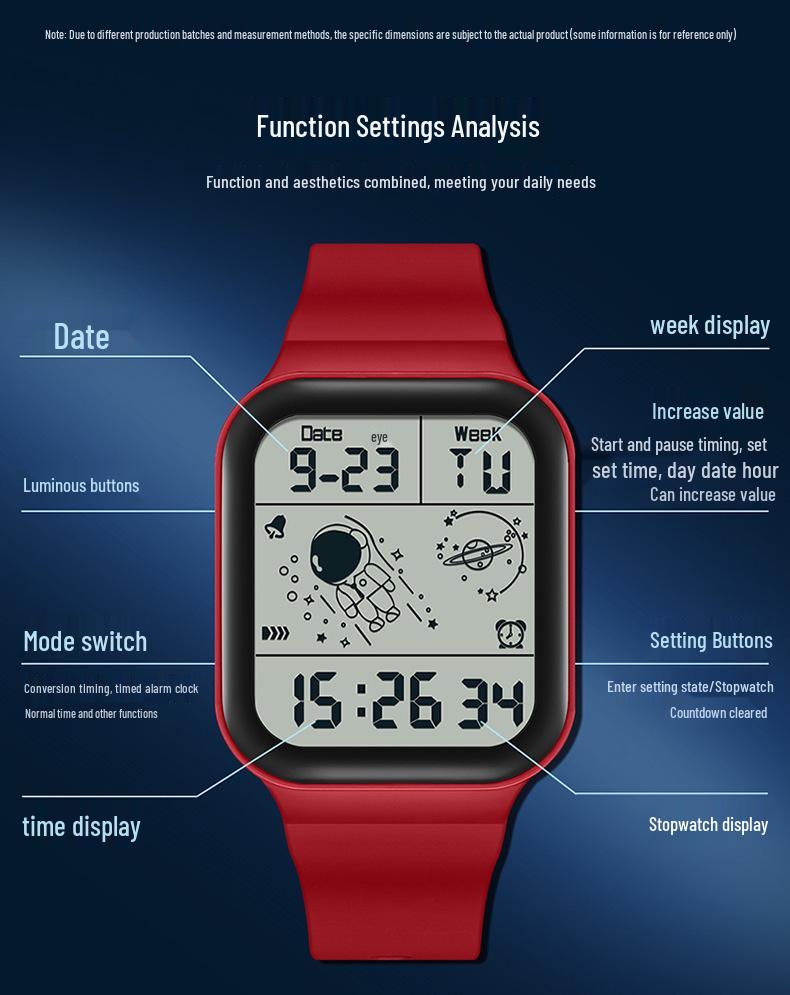 Sanda New Electronic Astronaut Watch – Square Strap, Detachable, Digital for Teens and Students