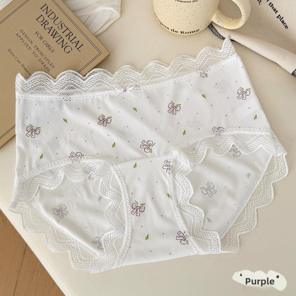 Female Summer New Lovely Lace Lace Extended Antibacterial Crotch Breathable Waist Triangle Briefs