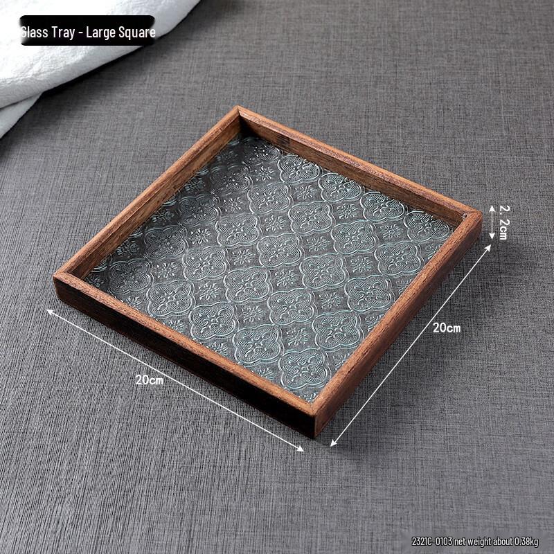 New Chinese Style Solid Wood Begonia Glass Serving Tray