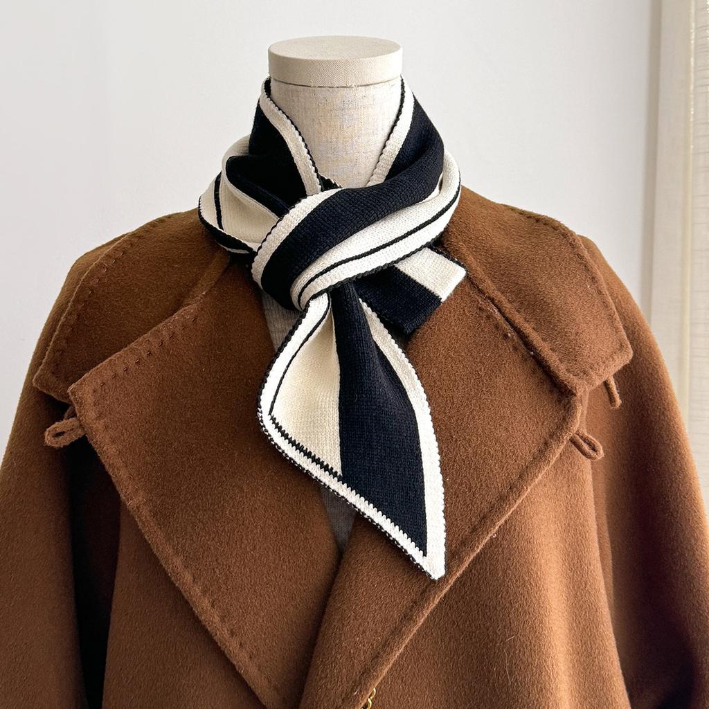 Polka Dot Striped Thicken And Warm Winter Small Knitted Scarf For Women Striped Neck Gaiter Versatile Temperament Scarves