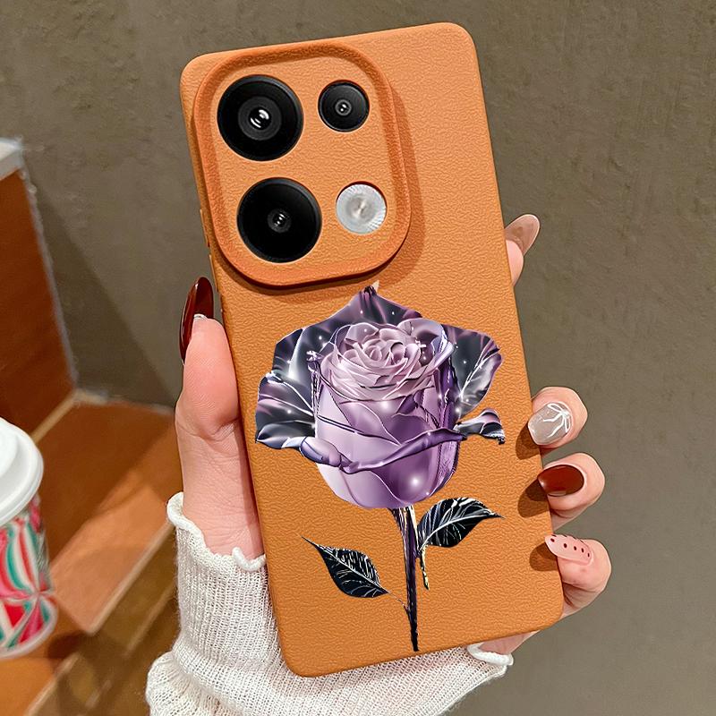 Crystal Rose Pattern Leather Texture Slim Matte Case For Xiaomi 13T Pro Poco X7 X6 Redmi Note 14 13 Pro 12 11 10 Pro TPU Soft Shockproof Phone Cover