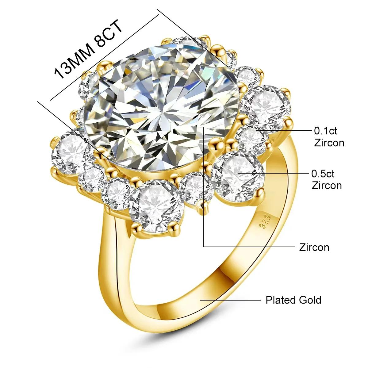 

Massive Round Cut 13mm 8ct Moissanite Ring With Luxury Wedding Fine Jewelries For Women Engagement Gift Pass Test 5&925 SILVER