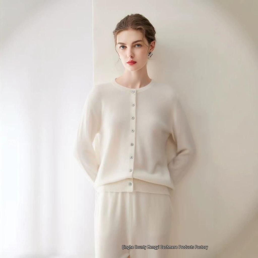 100% Cashmere Women's Loose Round Neck Knitwear Cardigan - Autumn/Winter Collection