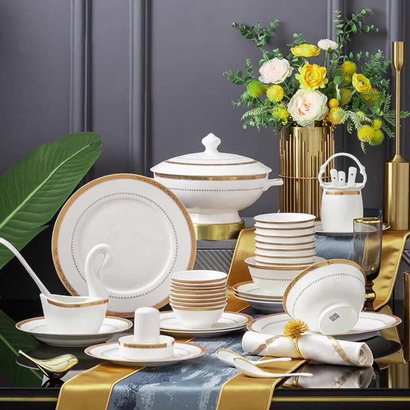 JANLA Romany 60-Piece Gold Rim Ceramic Tableware Set