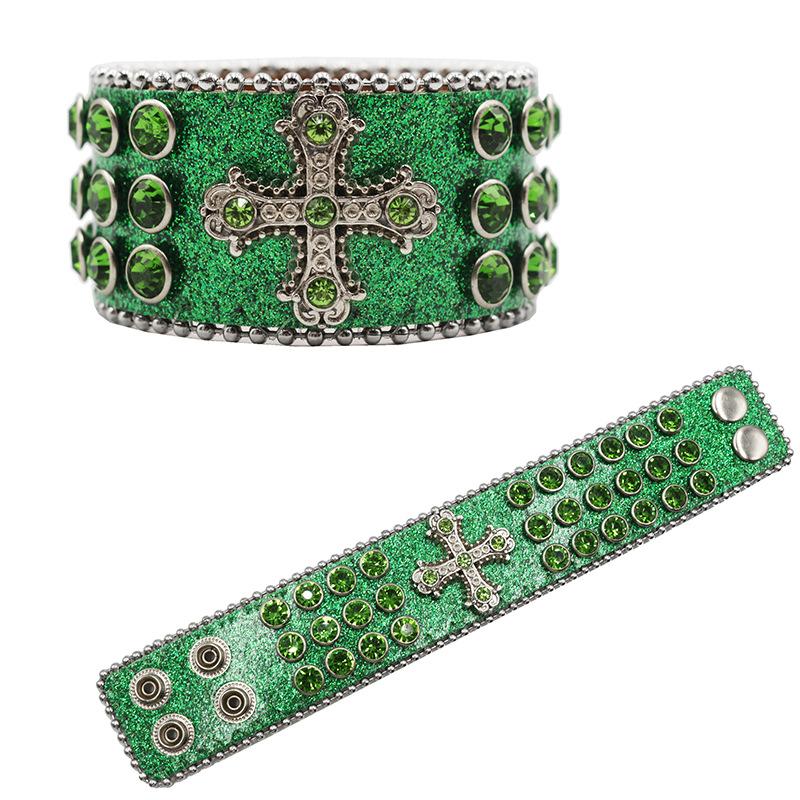 

Браслет с крестами из страз Готический Хип-хоп Панк Браслет из ПУ кожи, инкрустированный бриллиантами