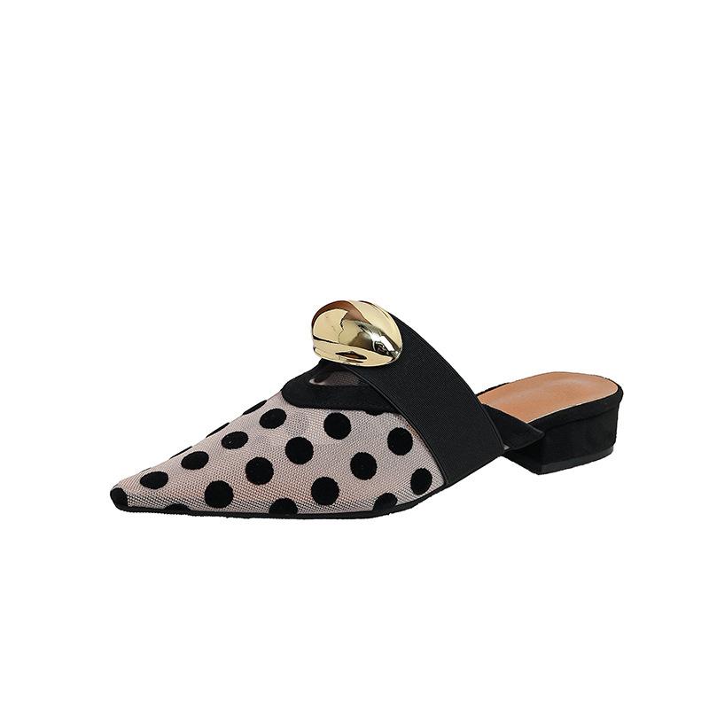 Mesh Mules for Women Low Heels Pointed Closed Toe Slides Block Heels Slip On Mule Summer Backless Loafers Shoes Women's Chunky Heeled Dress Sandals