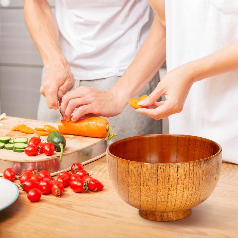 6 Stück Holzschüsseln Serviergeschirr für Reis, Suppe, Dip, Kaffee, Tee, Dekoration Holzsalatschüssel Küchenbesteck-Set