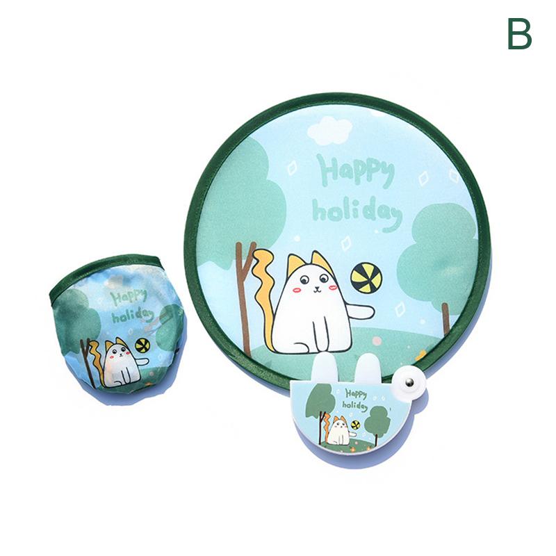 Портативный круглый складной веер Карманный веер Мультяшный узор Мини-милый ручной веер Летнее охлаждение Подарок Детская игрушка B